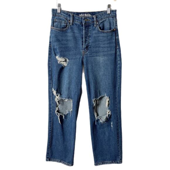 Wild Fable Women's High Rise Straight Distressed Jeans 6 Med Wash Stretch Denim - Picture 1 of 9